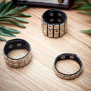 Studded Bracelet, 3 pack 80s Cuff Wristband, Punk/Goth/Emo/Spiked/Leather Bracelet for Men Women