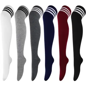 6 Pairs High Thigh Socks Striped Over Knee Thin Tights Long Stocking for Women Leg Warmer