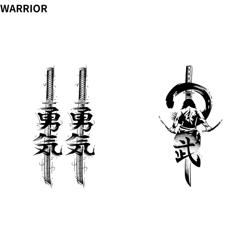 2pcs Japanese Samurai Sword Permanent Waterproof Tattoo Sticker Non-Glare Kanji Blade Pattern Temporary Arm Tattoo Decal Body Art