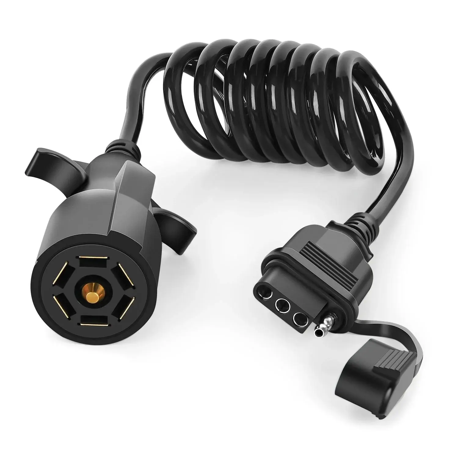 Nilight 7-Way to 4-Way Coiled Trailer Extension Wiring Harness, 5FT Heavy-Duty 7-Pin Round to 4-Pin Flat Jacketed Cable Adapter, Stretchable for RV Truck Factory Tow Package, Vehicle Accessories