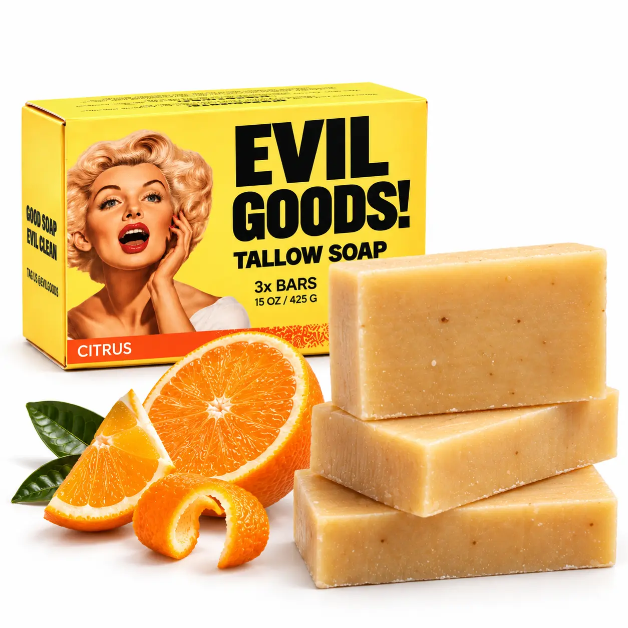 EVIL GOODS Ultimate Glow Tallow Soap Bar - 100% Grass-Fed Beef Tallow & Manuka Honey, Natural Moisturizing Cleanser
