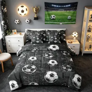 Boys 3D Soccer Comforter Set with Sheets 7 Pieces Kids Football Bedding Set for Girls Teens Sports Ball Gaming Bed in a Bag Room Decor