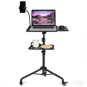 Projector Tripod Stand with Wheels, Laptop Tripod Projector Stand with 2 Shelves Mouse Tray Phone Holder, Adjustable Height 23 to 49 Inch Projector Tripod, Portable Projector Tripod Stand Office Home
