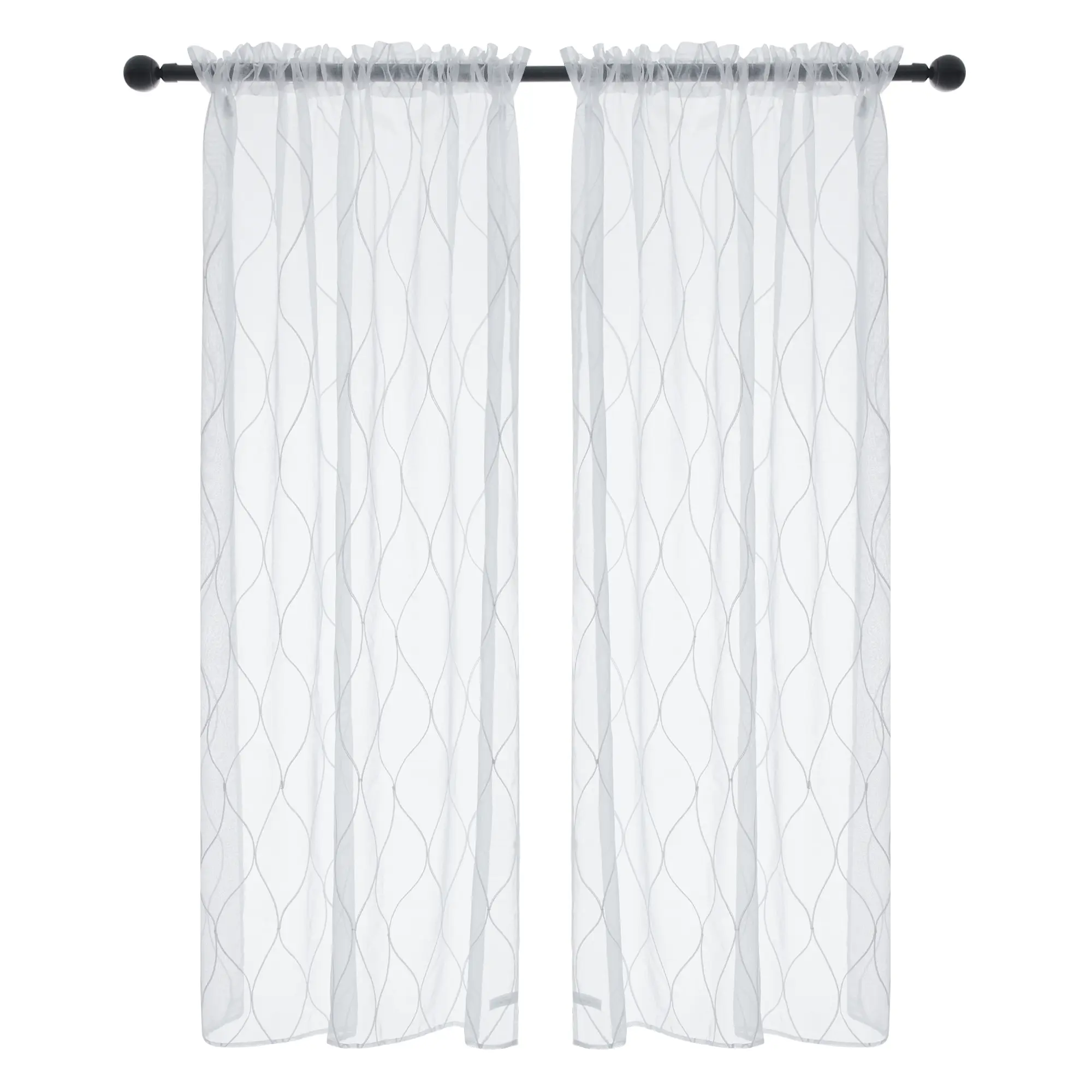 Deconovo Embroidered Sheer Curtains with Linear Pattern, Dual Rod Pocket Window Drapes for Bedroom and Living Room