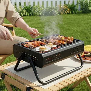 Portable Folding Stainless Steel BBQ Grill – Compact Charcoal Grill Set for Outdoor Camping, Picnic & Backyard Cooking