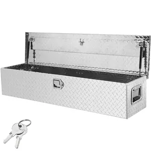 fathersdaygift VEVOR Heavy Duty Aluminum Truck Bed Tool Box, Diamond Plate Tool Box with Side Handle and Lock Keys, Storage Tool Box Chest Box Organizer for Pickup, Truck Bed, RV, Trailer, 48x15x15, Silver