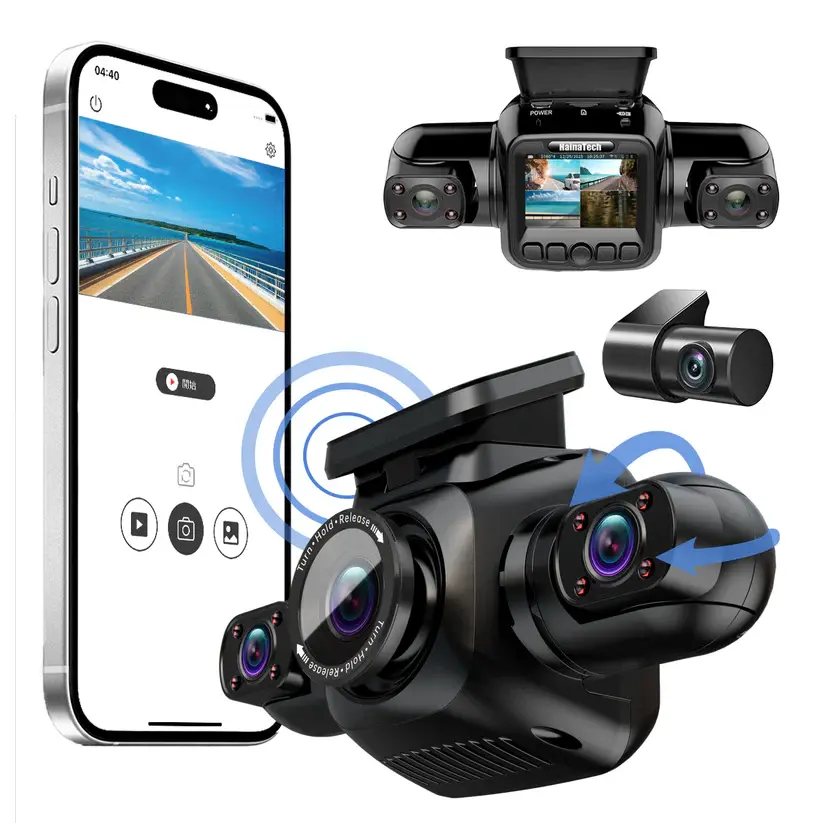 PRUVEEO 360 Degree View 4 Channel Dash Cam Dash Camera for Cars with CPL, Built-in GPS WiFi Night Vision, 24/7 Recording Parking Mode Monitor, Free 128G Card， Hd Driving Recorder，Dashcam Vehicle Automotive Dvr，Rotatable Dashcam Video Dashcam