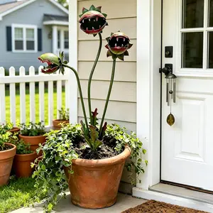 Whimsical Metal Carnivorous Plant Garden Stake, 25 Inch Large Venus Flytrap Monster Plant Sculpture, Durable Yard Art Decor for Outdoor Patios Lawn Planters Flower Beds Unique Quirky Garden Gift