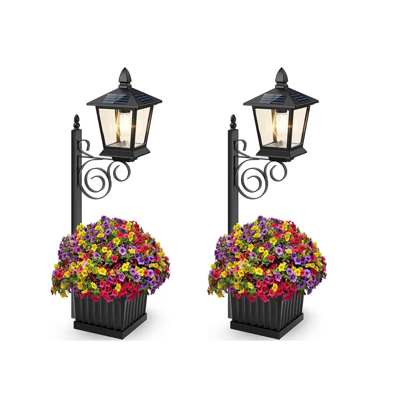 Antique Solar-Powered Eco-Friendly LED Outdoor Wall Lights (2-Pack) - Vintage Metal PVC Waterproof Lights with Flower Pot Base, for Gardens, Courtyards home decor (Flowers Not Included)