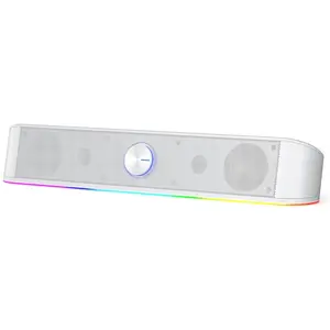 GS560 RGB Desktop Soundbar, 2.0   Speaker with Dynamic Lighting Bar Audio-Light Sync/Display, -Control Backlit with Volume Knob, USB  w/ 3.5mm , White