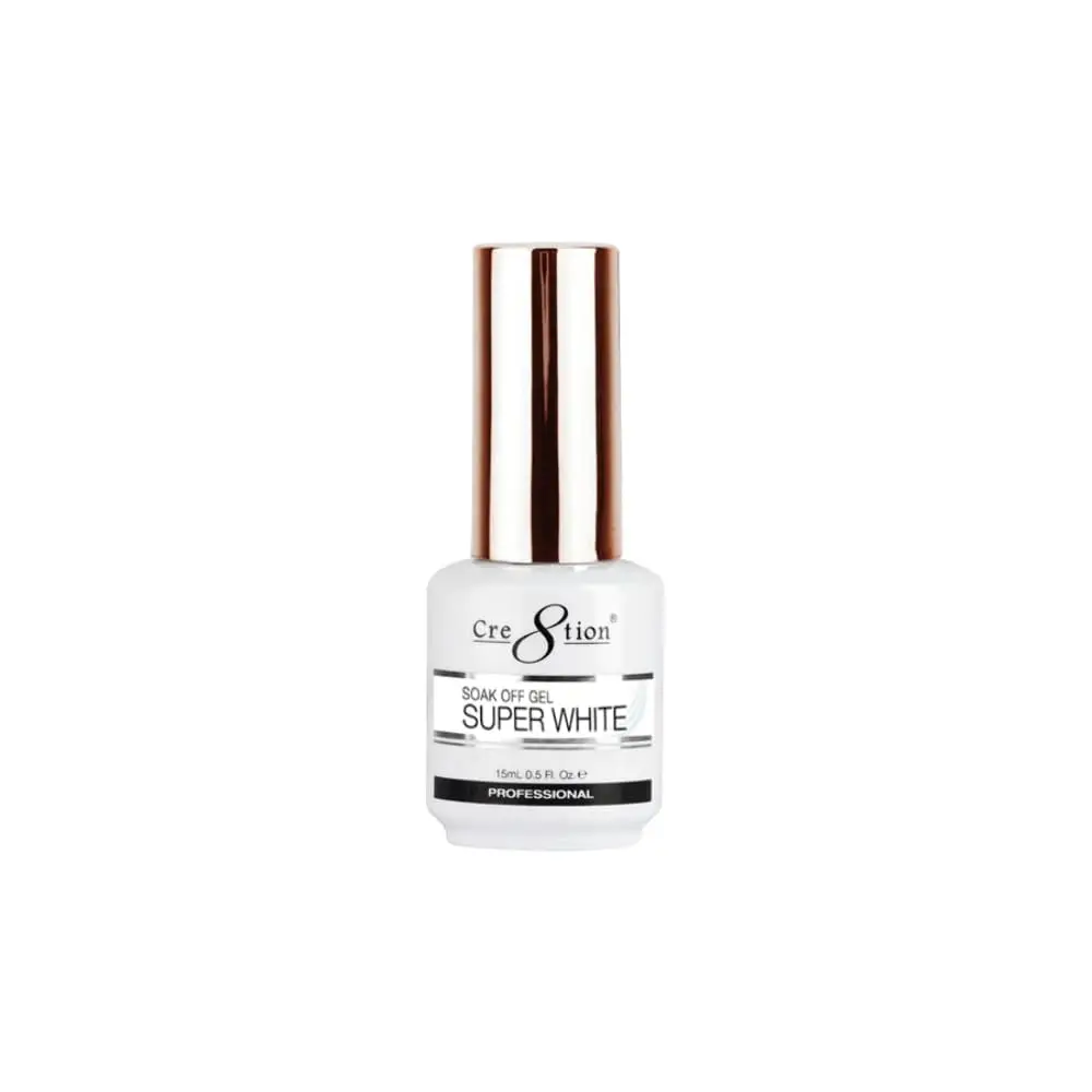 Cre8tion Soak-Off Gel Nail Polish, Super White, 0.5 fl oz, Chip-Resistant Fast-Drying Manicure Formula, Cosmetic with Gel Finish for Nail Art, Nail Care, Fast Nail Polish