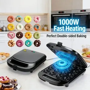 Mini donut maker, perfect for breakfast, snacks, desserts, etc., double-sided heating, with non stick coating, 1000W US standard two plug