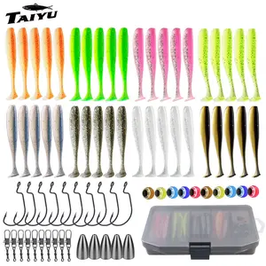 Taiyu 75-Piece Texas Lure Set, Anti-Tangle Soft Baits, Multi-Color Tails, Includes Accessories and Storage Box, Essential for Beginners, Fishing Lures