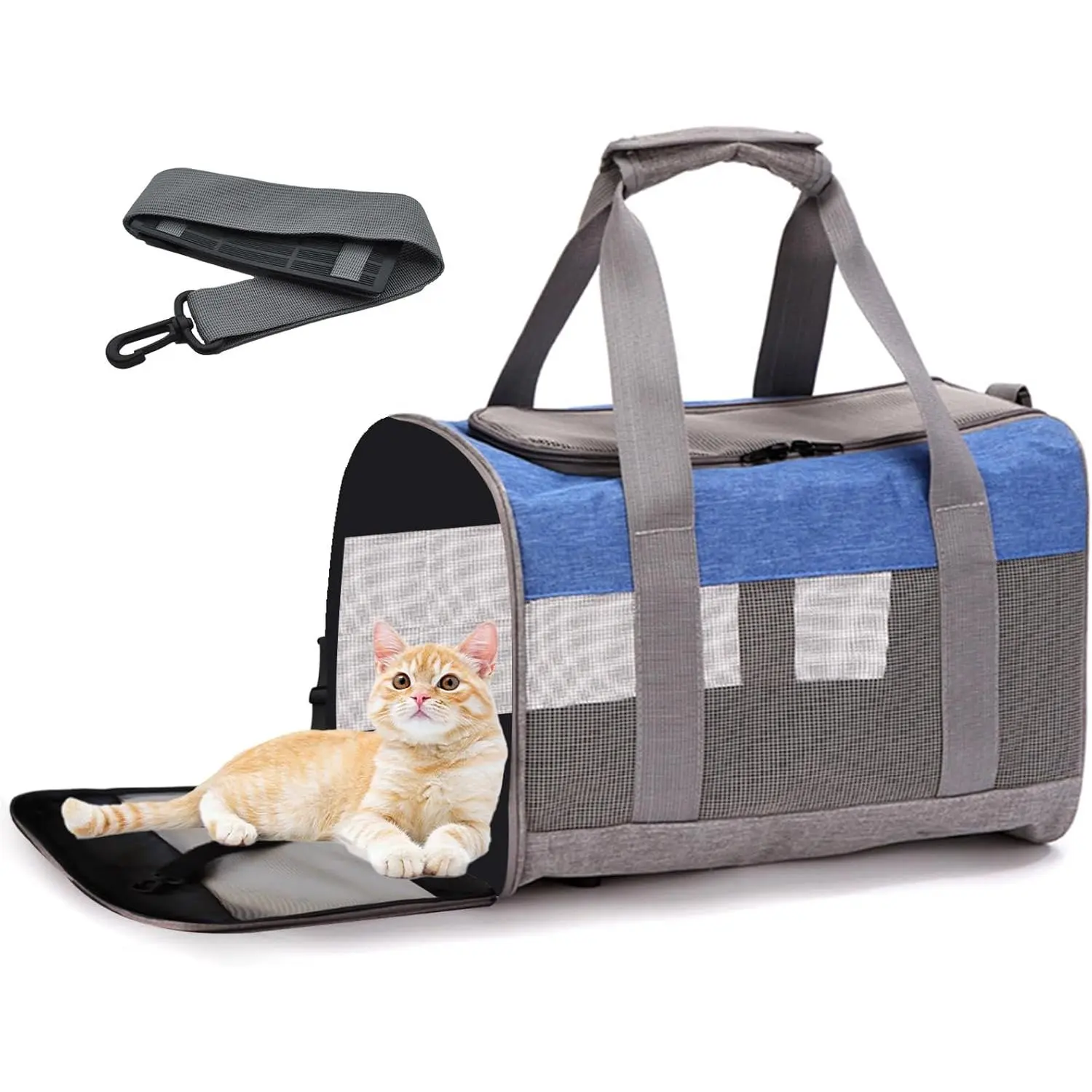 Soft Sided Pet Carrier for ,Airline Approved  Carriers Collapsible Portable Kitten Travel Crate Breathable Ventilated Grey Blue Puppy Carrying Bag Under to 12 Lb