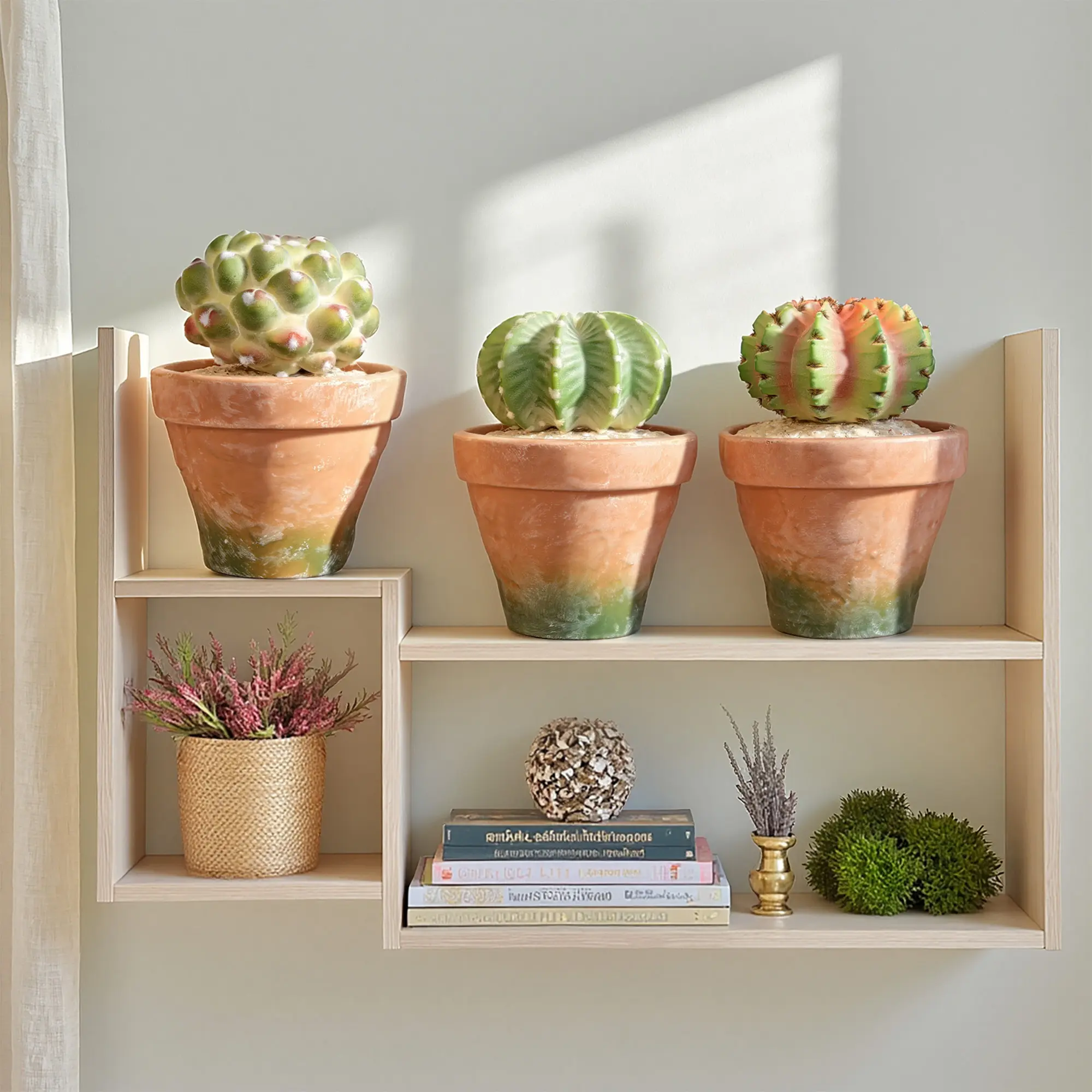 Fake Succulent with Warm White & Color Changing Lights, Lifelike Artificial Succulent Plants, Faux Cactus Light Up Plants for Desk Shelf Living Room Bedroom Decor, Set of 3 Shape