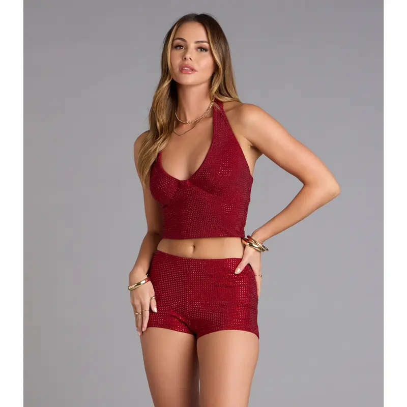 black rhinetsone halter neck top - TikTok Shop