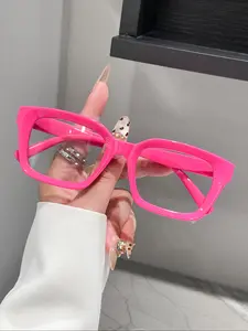 Unisex Dopamine Rose Fashion Square Flat Glasses, Trendy Casual Eyeglasses, Anti-Blue Light, Casual Style, Ideal for School, Daily Use, TV, Office Decor, Square Frame Eyeglasses