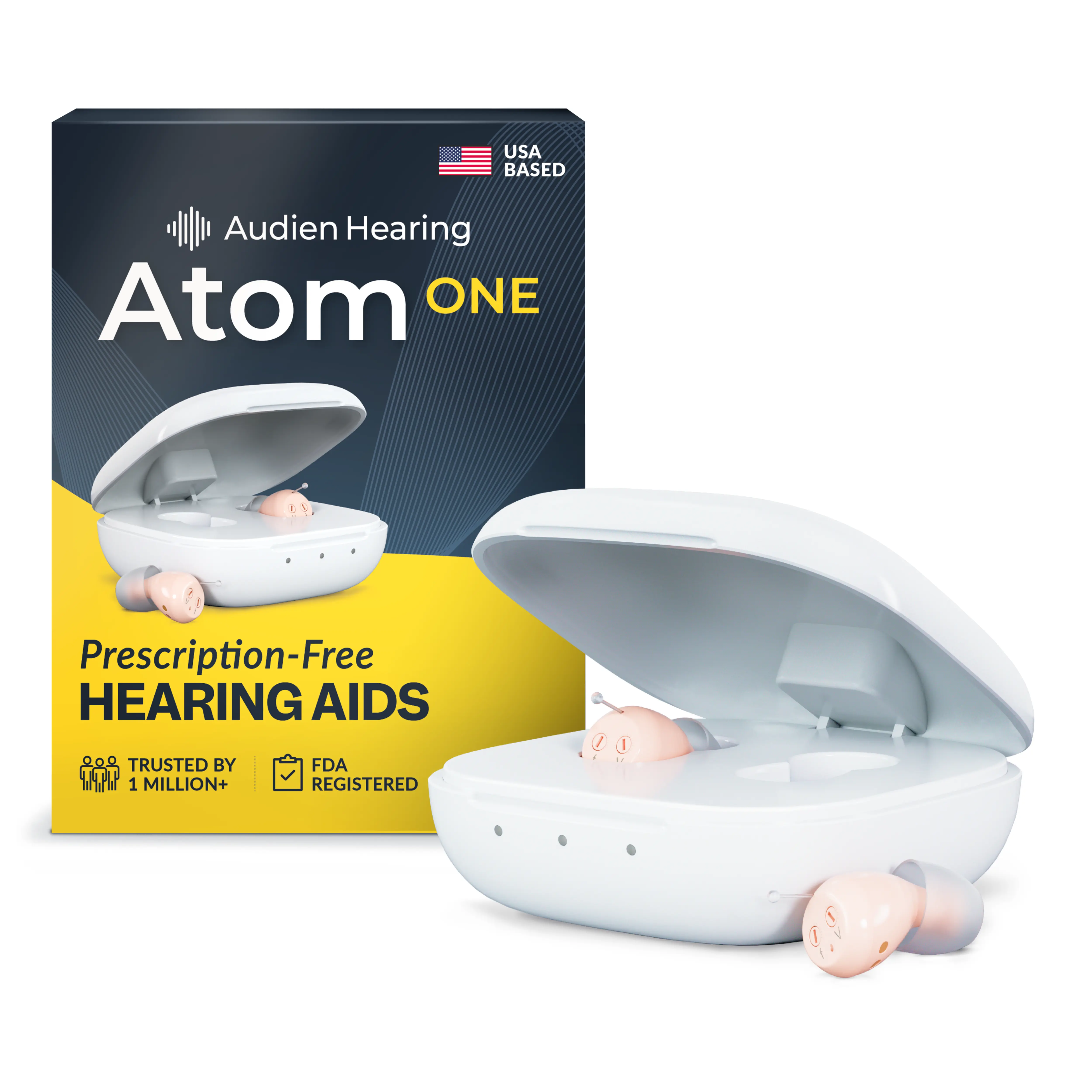 Audien Atom ONE OTC Hearing Aids for Adults – FSA/HSA Eligible | Discreet In-Ear Sound Amplification, Rechargeable, No Prescription Required