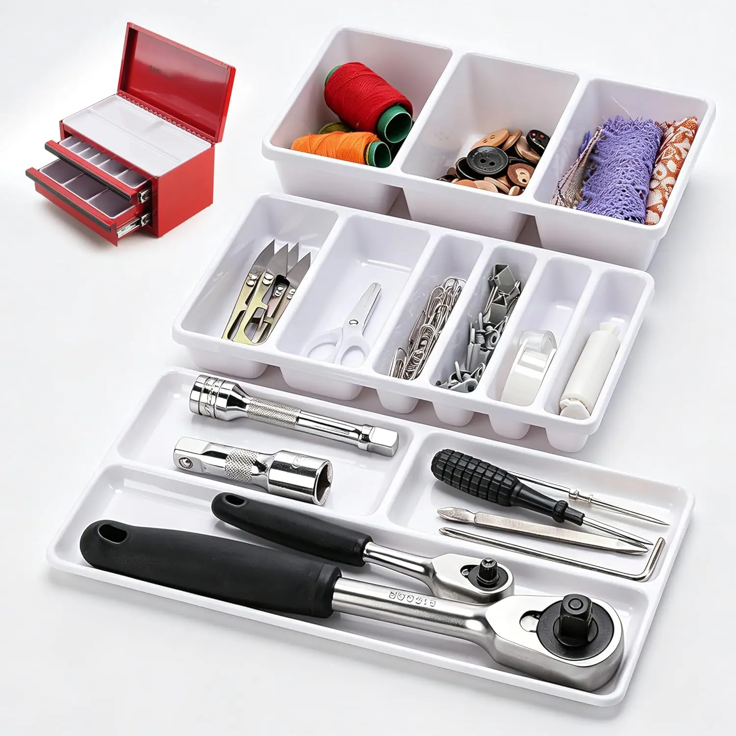 3 PCS Compartmentalized ABS Plastic Tool Box Organizer Trays - Injection Molded, Heavy Load Drawer Inserts for U.S. GENERAL Mini Steel Toolbox Accessories, Easy Sorting Home Storage Organizer