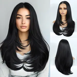 STYLE ICON Glueless Synthetic Wig 24 Inches Layered Straight 6*4 HD Lace Pre-Cut No Glue Wear and Go Wig for Daily Wear JINI