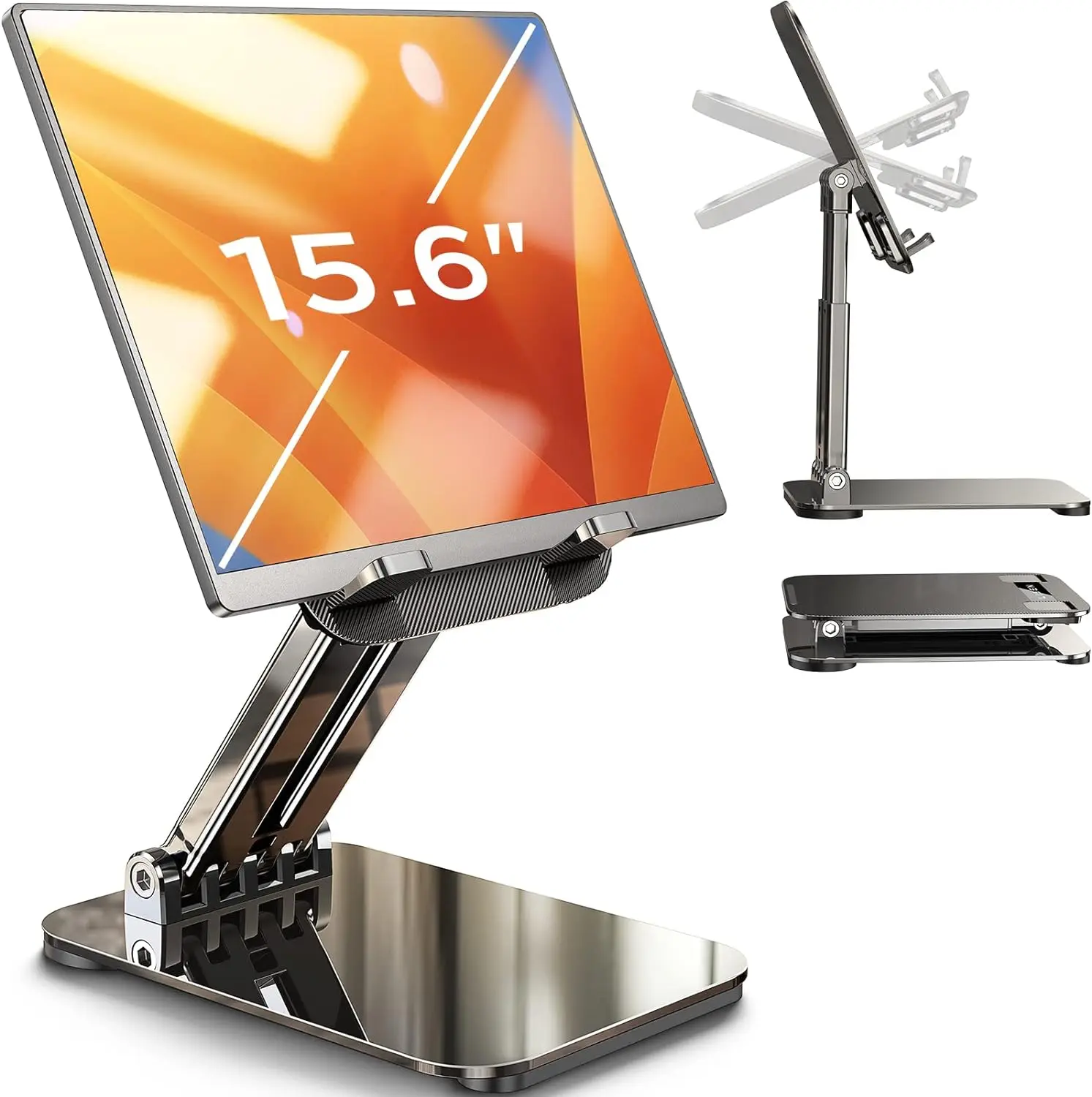Adjustable Tablet Stand Holder for Desk – Foldable Size Accessories, Silicone & Aluminum Alloy Build with Bridge Screw, Portable for iPad Pro, Smartphone & Computer