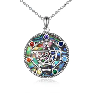 YFN Pentagram Necklace 925 Sterling Silver Chakra Moon Pentacle Pendant necklace Celtics Pagan Wiccan Magic Amulet Jewelry for Women