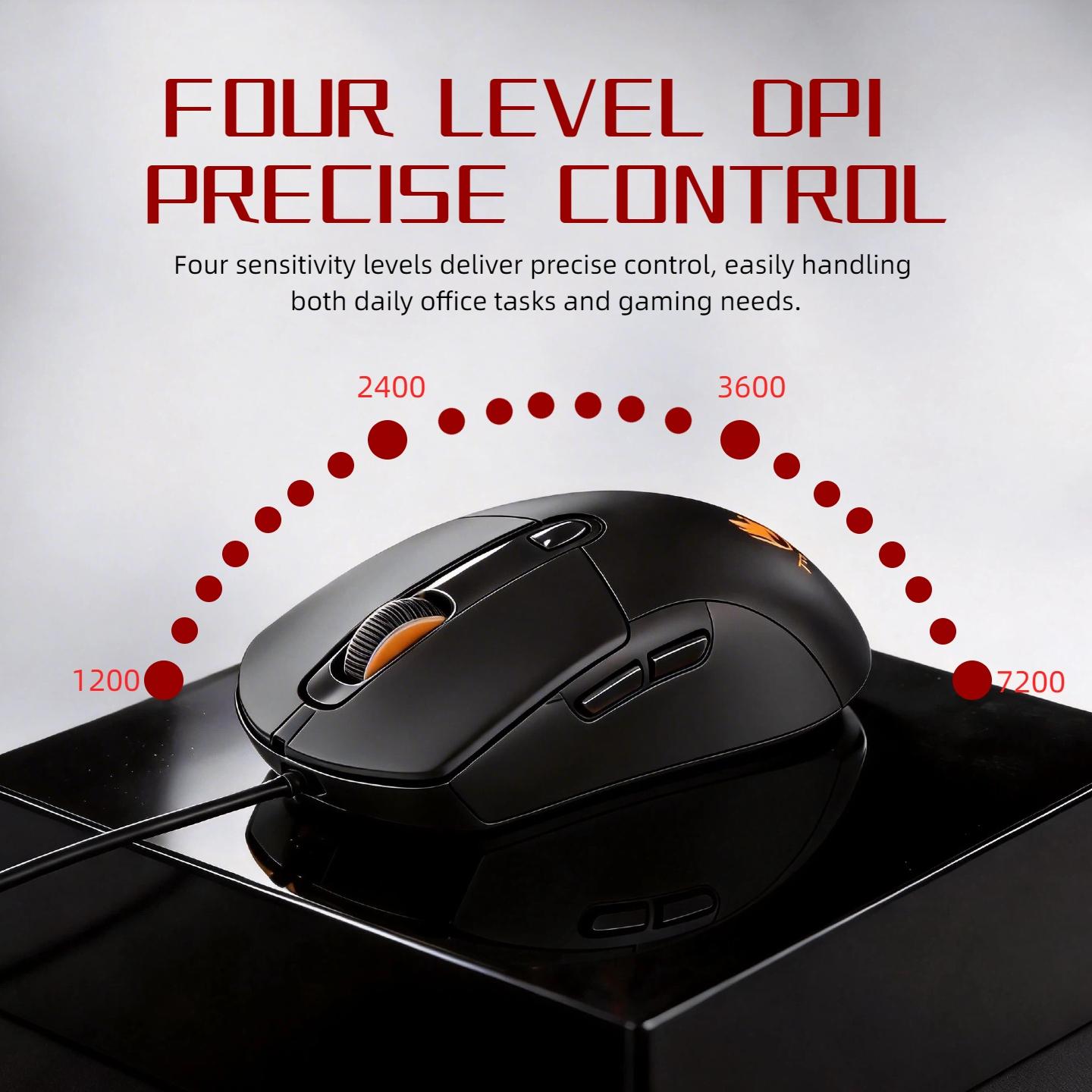 T-WOLF G550 Gaming Mouse with Cool Stickers, RGB backlit Wired Mouse 7200 DPI Adjustable Optical Sensor, Customizable Grip Design, Ergonomic PC Mouse for Laptop, Student, Gaming Setup, Back to School Computer Accessories