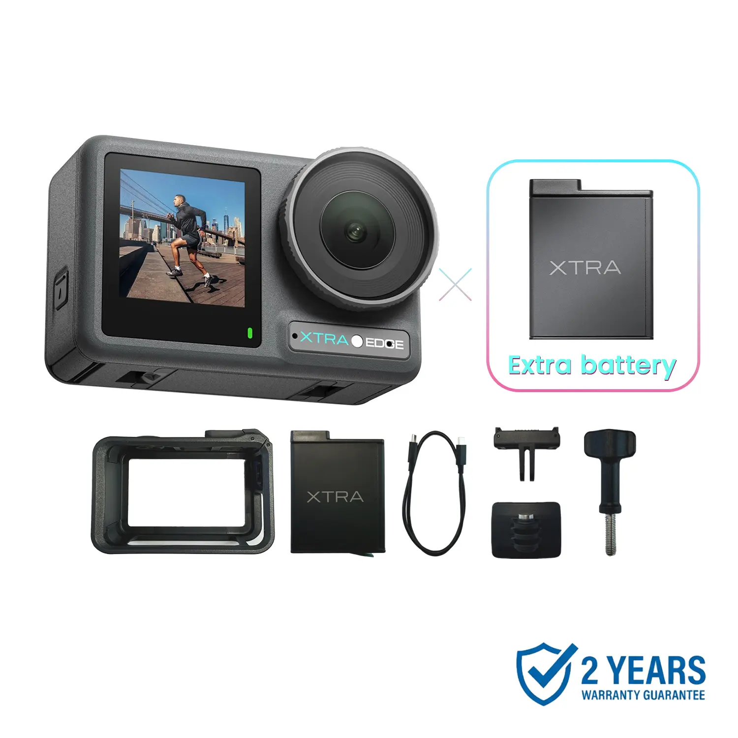 Xtra Edge Action Camera, 1/1.3" Sensor & 4K Cinematic Video, Hyper Stabilization, Waterproof Camera to 52 Ft, 3-Hour Battery, Universal Quick Mount, Vlogging Camera for Adventure Photography
