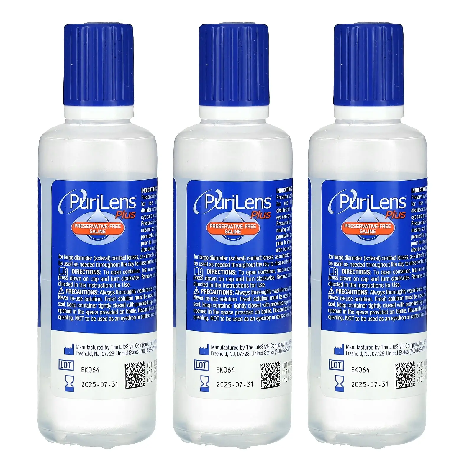 Purilens Plus Preservative-Free Saline, 3 Bottles, 4 fl oz (120 ml) Each | HSA/FSA Eligible