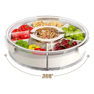 Divided Serving Tray with Lid and Handle - Portable Snackle Lunch Box Charcuterie Container, Clear Snack Platter Organizer for Fruits, Candy, Nuts, Snacks - Ideal for Party, Travel & Picnics