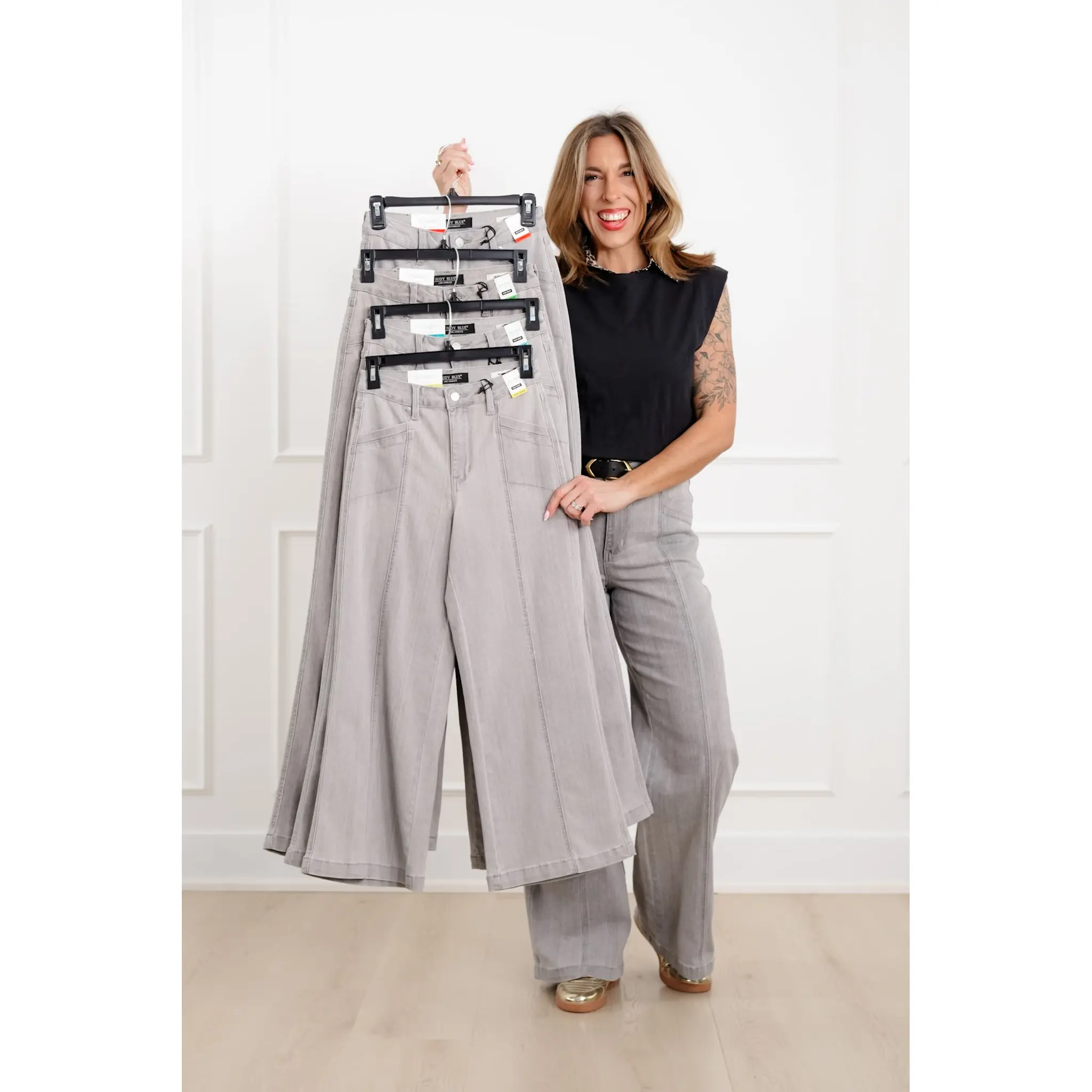 Judy Blue The Anastasia Multi Inseam High Rise Grey Retro Wide Leg Jeans