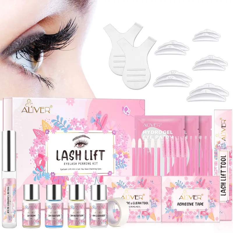 ALIVER Professional Eyelash Lifter Kit - Salon-Grade DIY Set for Adults, 15 Uses Max, All-In-1 Box with Glue & Perming Gel, Easy Steps for Long-Lasting Natural Curl Enhancing, Gentle Fragrance, Nature-Focused Design for Eyelash Lifts