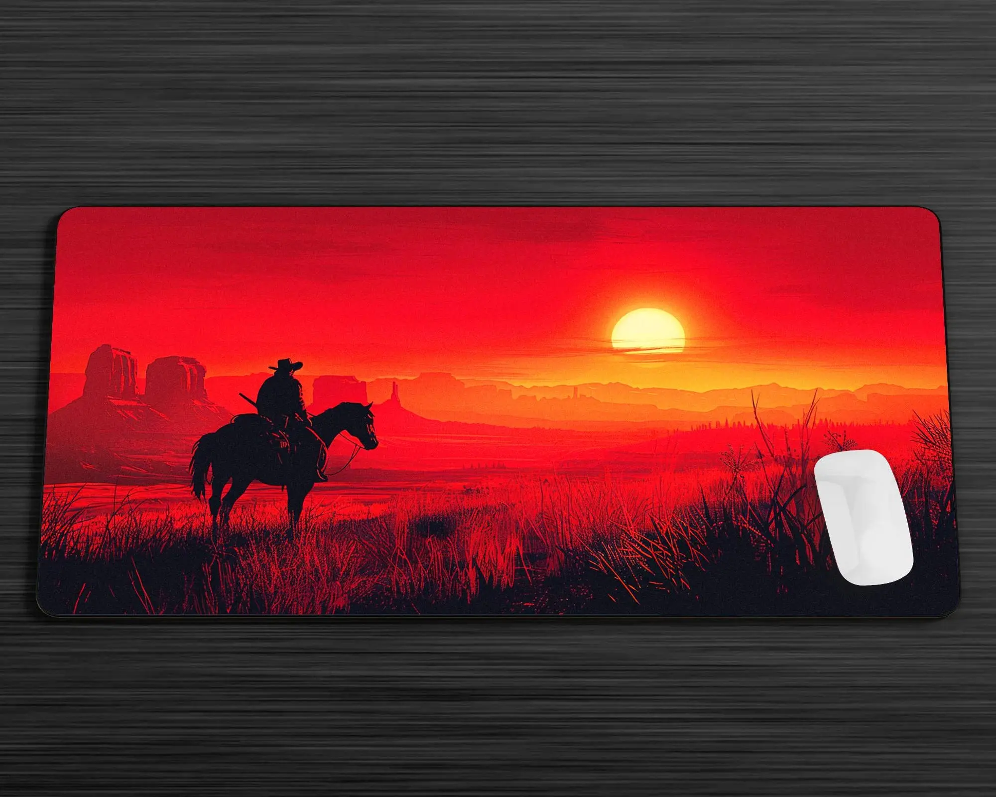 Western Desk Mat, Red Dead Mouse Pad, Gaming Mousepad Cowboy Gaming mat PC gaming Desk mat Western Cowboy Game Pad Cowboy Horse Artwork
