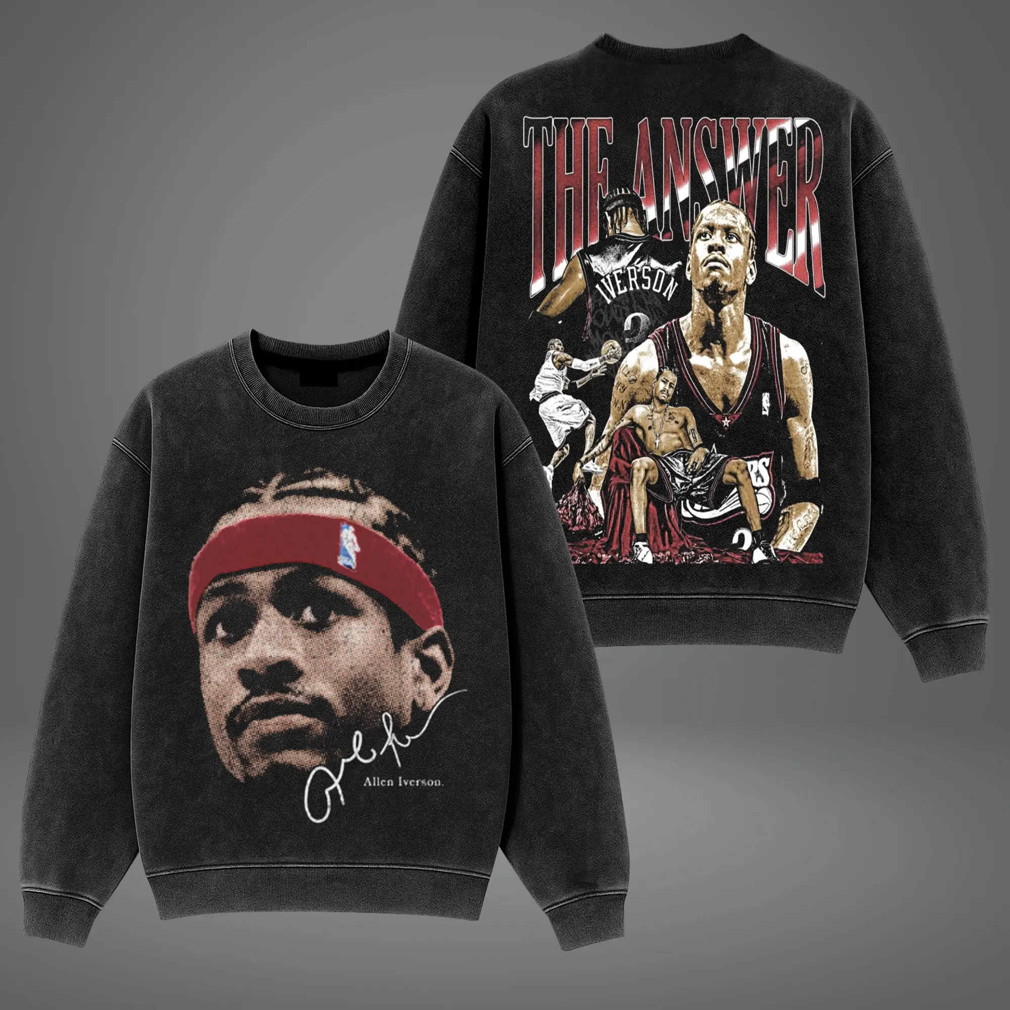 Vintage Acid Washed Allen "The Answer" Iverson Sweatshirt & Hoodie, Retro Basketball Streetwear Shirt Fan Gear, Game Day Outfit, Gift For Basketball Fans