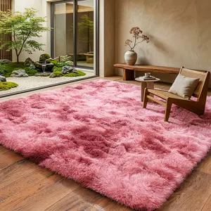 COLLA Super Soft Shaggy Area Rug, Tie Dye Dark Red Fluffy Non-Slip Rectangular Rug, Aesthetic Home Decor for Living Room Bedroom
