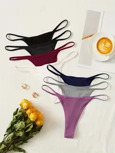 Women's 7 Counts Solid Color Drop Waist Thongs, Casual Soft Comfy Breathable Knicker for Daily Wear, Ladies Underwear for All Seasons
