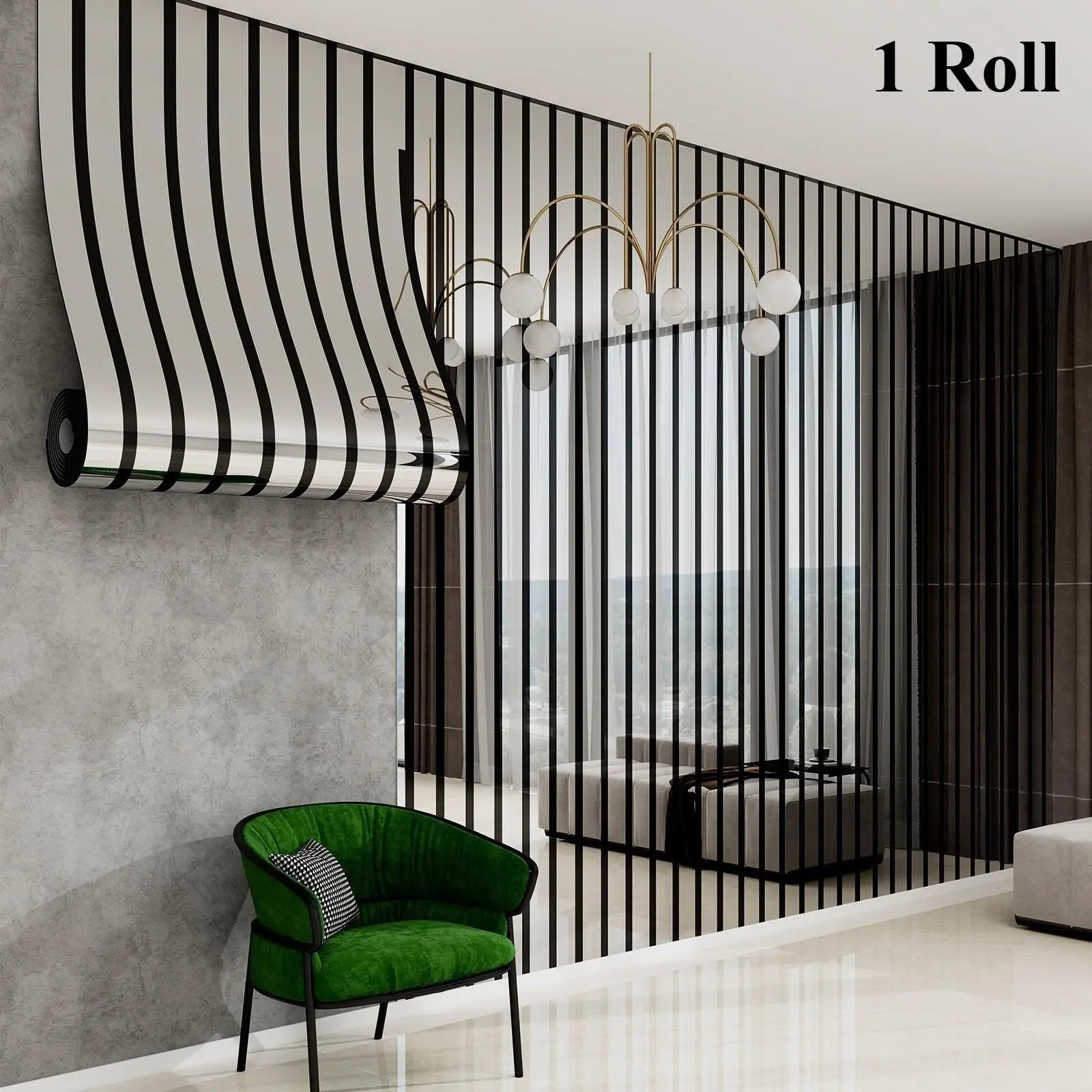 Modern gold-foil grid striped self-adhesive wallpaper with a metallic finish. Easy peel-and-stick, removable, and waterproof. Ideal for living room accent walls, kitchen surfaces, Interior wall, cabinets, furniture renovation, and bedroom décor