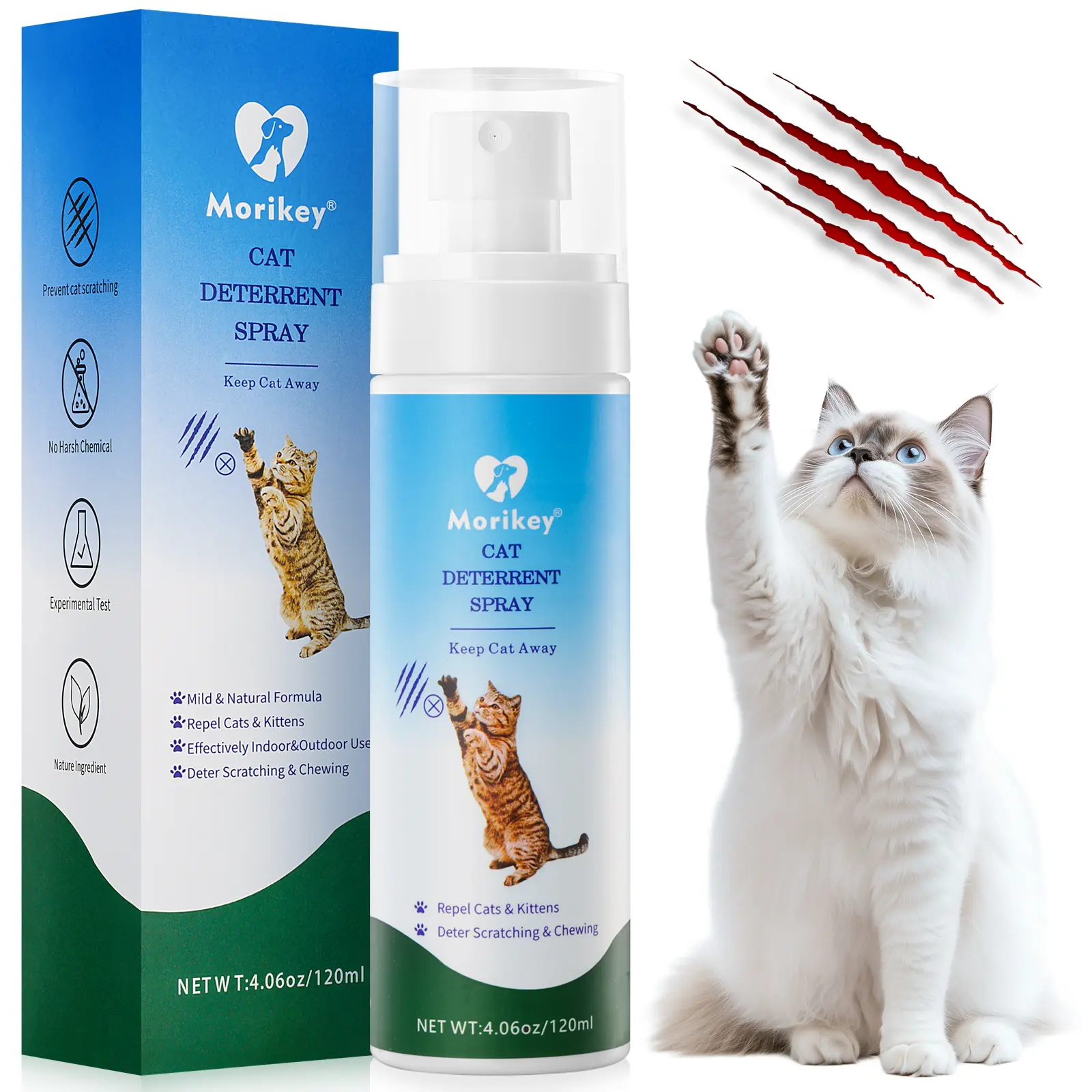 MORIKEY Natural Cat Scratch Deterrent Spray - Alcohol-Free, Stain Resistant, Lemon & Natural Extracts, Gentle Surface-Safe, Animal-Safe Odor & Stain Removers for Home & Garden