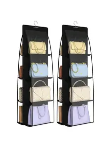 2 Packs 8 Pockets Black Handbag Hanging Purse Organizer for Closet Purse Storage Hanger and Handbag Organizer for Space Saving