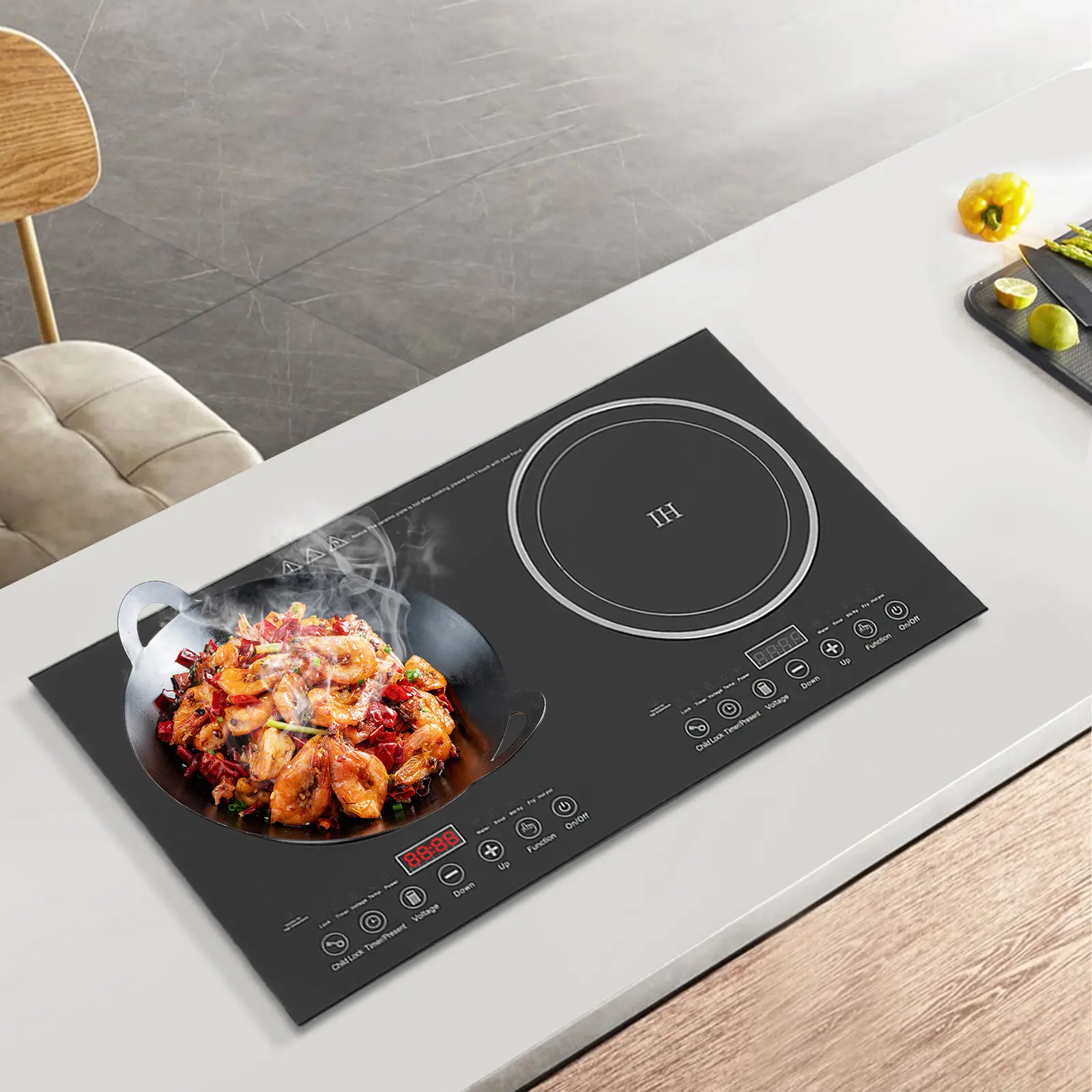 Tempered Glass Dual Induction Cooktop - Digital Touch-Control Countertop Stove with Double Burners, 8-Gear Firepower, 1200W+1200W Power, LED Display, 60-270°C/140-518℉, US Plug, 68*38*8cm, Crystal Space-Saving Hot Plate for Home Kitchens, Dormitories, Mod