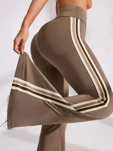 Women's Spring Summer Colorblock Fleece Lined Yoga Flare Pants, High Waist Knit Casual Fashion Bottoms, 1 Piece Set, Colorblock Sweatpants, Sportswear Bottoms, Workout Pants