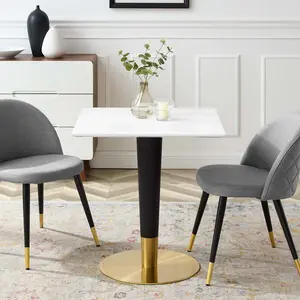 Modway Zinque 28" Square Dining Table in Gold White