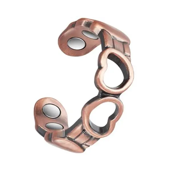 Nandudu Women's Copper Magnetic Open Heart Shaped Adjustable Ring - Dainty, Minimalist, Elegant Casual Romantic Female Everyday Jewelry Gift