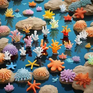 10pcs/30pcs Realistic Coral Resin Fish Tank Decorations, Mini Turtle Habitat Ornament & DIY Starfish Figurine Set
