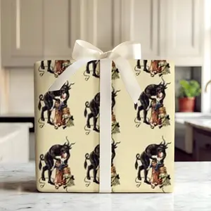 Vintage Krampus Postcard Wrapping Paper Christmas, Old European Folklore Gift Wrap, Retro Holiday Wrapping Paper