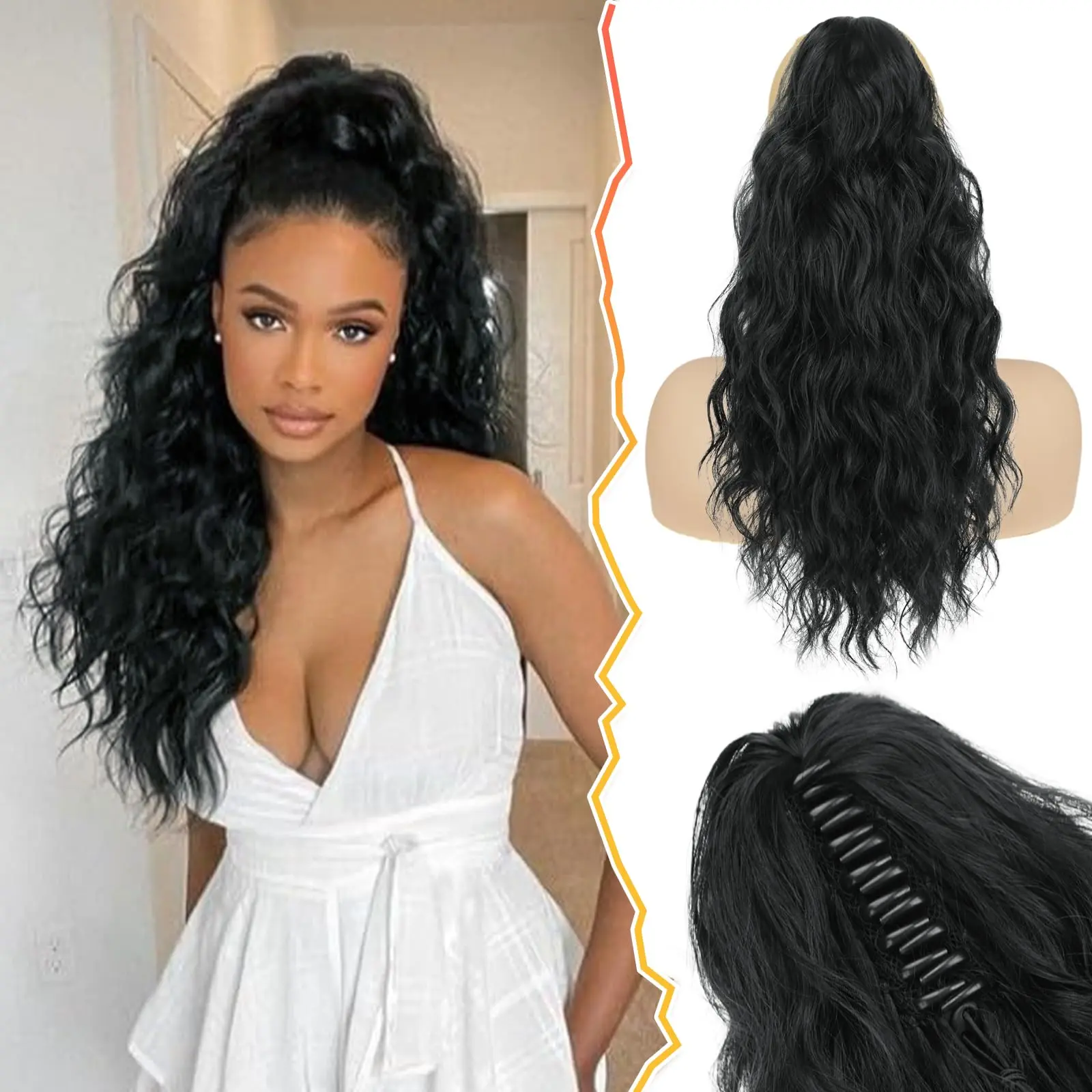Yetta Women's 18" Long Wavy Claw Clip Ponytail Extension, Elegant Natural Synthetic Curly Hairpiece - Synthetic Extensions, Women's Fashion, Clip Hair Extensions