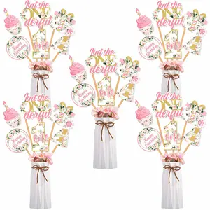 1Set Flower First Birthday Decorations for Girl  24PCS Pink Floral Birthday Centerpieces for Isnt She Lovely Isnt She Onederful Little Miss Onederful Baby Girl 1anniversary Birthday Party Decorations