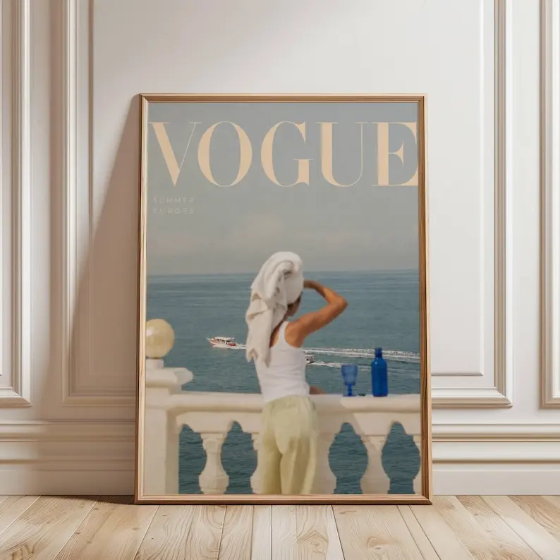 Summer Europe Vogue Print Unframed, Coastal European Travel Poster Print, Mediterranean Fashion Wall Art, Neutral Editorial Dorm Decor