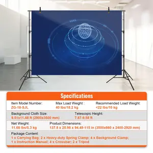 VEVOR 12x 10 ft Heavy Duty Backdrop Stand, Height Adjustable Photography Backdrop Stand, Background Support System with 6 Clamps and A Carry Bag, for Party, Wedding, Display, Photo