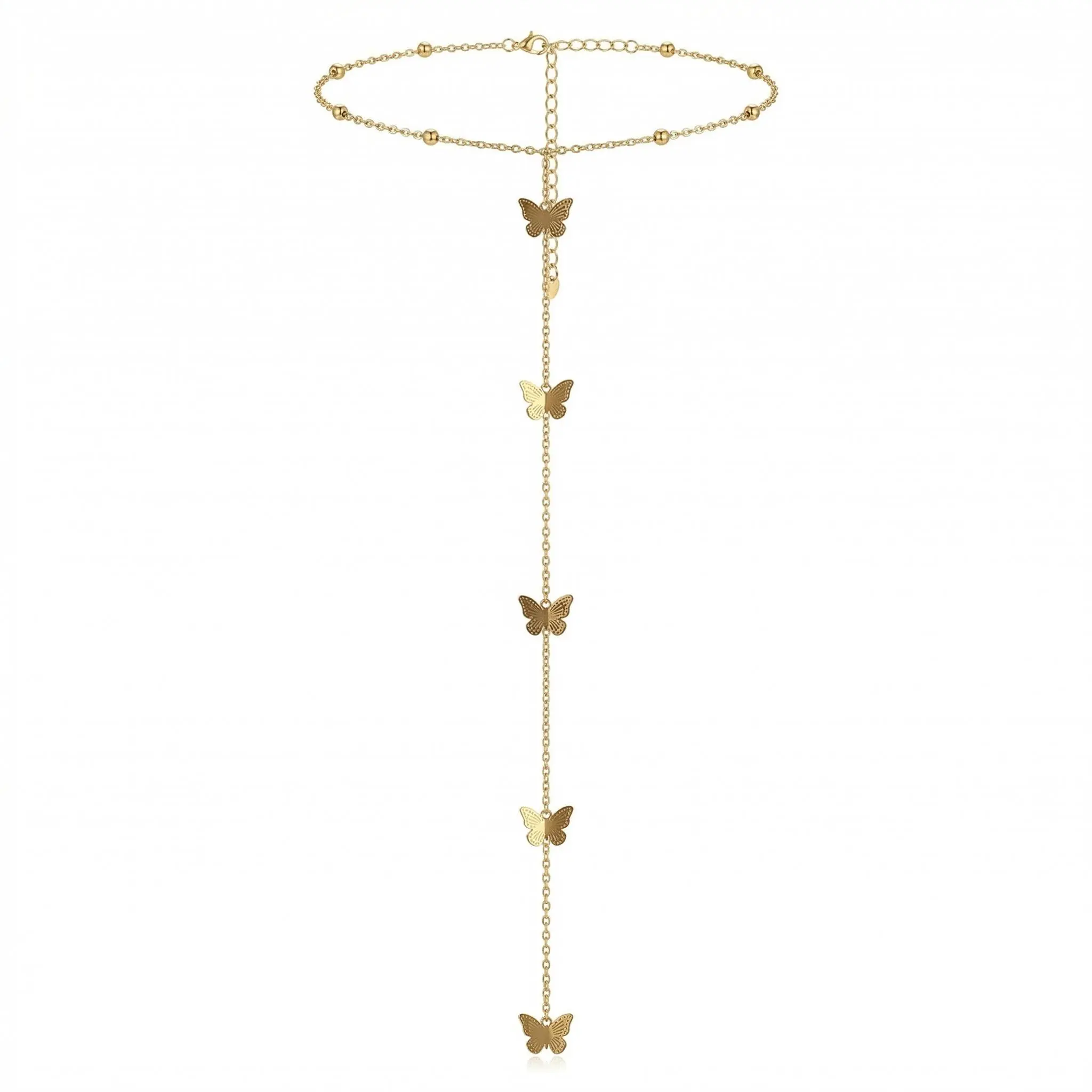 Women's Dainty Gold-Plated Body Chains - Lightweight Plain Layered Beads, Adjustable Rhinestone Butterfly Belly-Waist Jewelry, Sexy Back Accessory for Female Adults' Beach Outfits, Customized Costume Jewelry, Alloy, Waist Chain, Adjustable Design, Back（Bu